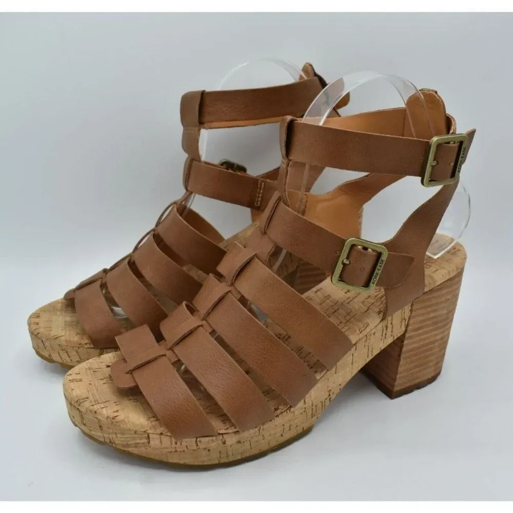Kork Ease‎ Womens Size 9 Camille Brown Full Grain Leather Platform Sandals Shoes